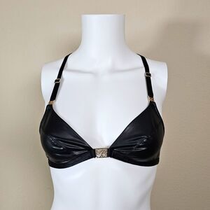 Honey Birdette Emily Black Wire Free Faux Leather Triangle Bra Bralette Size XS